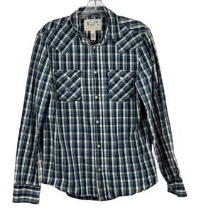 Diesel western pearl snap shirt Men’s Size L 🛸 plaid retro long sleeve cotton